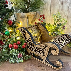 Miniature sleigh for home decor, stained, gold or red and gold, Christmas centerpiece, mantel, gift presentation Bruin