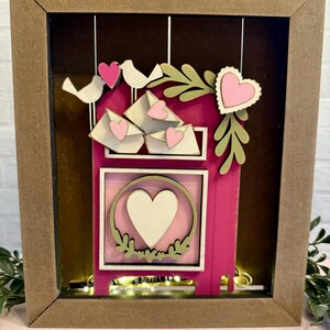 Valentine Shadow Box Insert | Farmhouse Valentine Display | Love Birds & Mailbox | Pink Valentine Decor