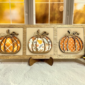 Cuadrados intercambiables de 4 pulgadas con calabazas de cosecha otoñal, estampado otoñal, detalles de abedul, 3 estilos