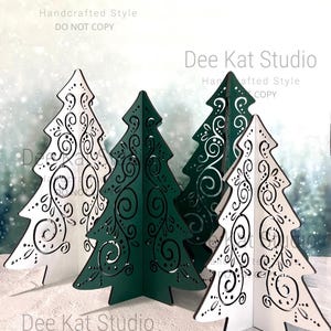 Decorative Christmas trees, fancy scroll 3D free standing laser cut trees, 3 sizes, 4 finish options