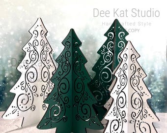Decorative Christmas trees, fancy scroll 3D free standing laser cut trees, 3 sizes, 4 finish options
