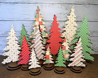 Double Sided Freestanding Holiday Trees Patchwork Collection Four