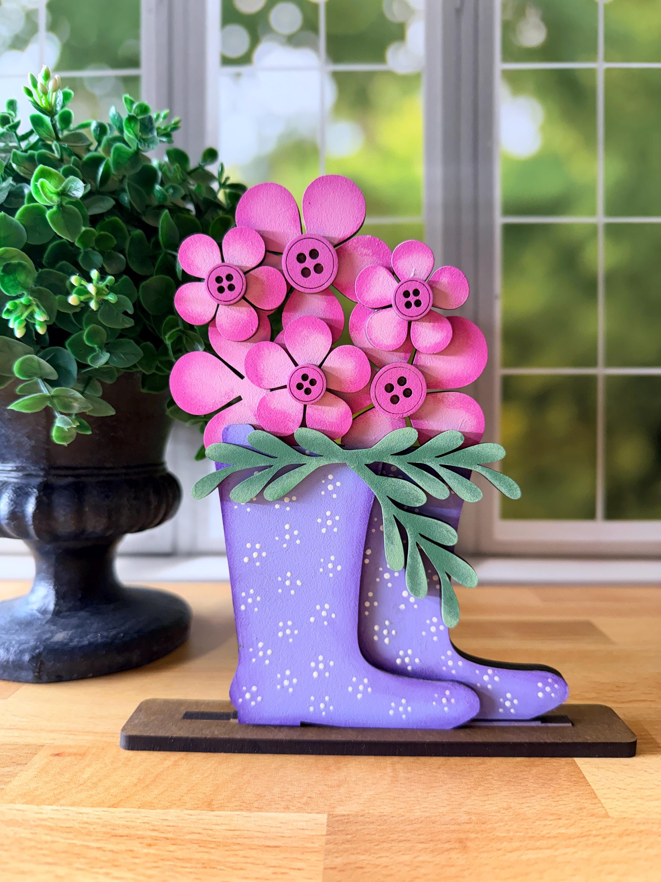 Storefront Shadow Box Insert Spring Rain Boot Decor | Farmhouse Shadow Box Insert With Freestanding ...
