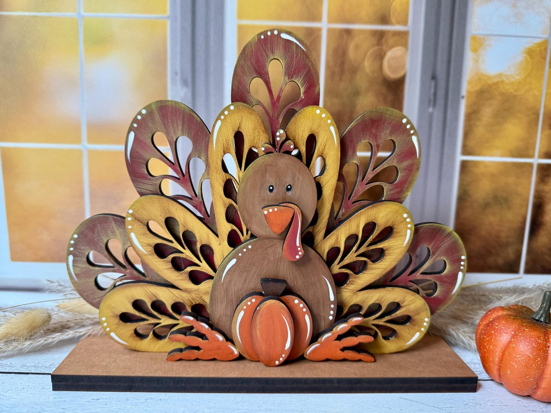 Rustic Turkey Shelf Sitter With Pumpkin – Hand Painted Fall Decor ...