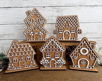Gingerbread House Shelf Sitters | Hand Painted Wooden Gingerbread Village