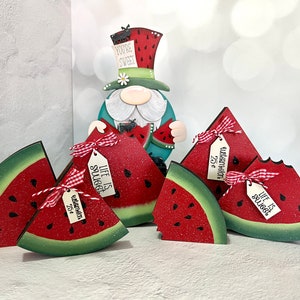 Chunky Watermelon Shelf Sitters - Hand-Painted Summer Decor - Two Styles and Three Sizes Available - Optional Tags