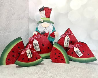 Chunky watermelon shelf sitters, hand painted, three sizes, two styles with optional tags