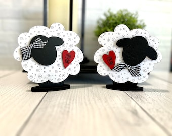 Love ewe sheep shelf sitter with hair bow or bow tie, gift for him or her