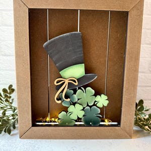 St. Patrick’s Day Shadow Box Insert | Leprechaun Hat & Shamrocks | Farmhouse Irish Decor | Interchangeable Insert