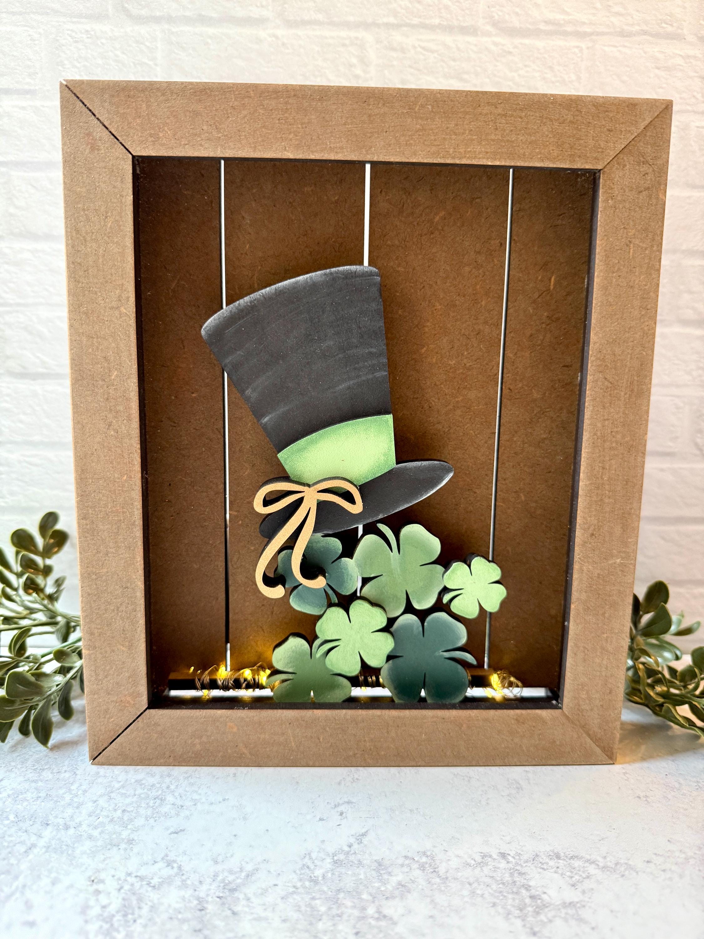 Storefront Shadow Box Insert St. Patrick’s Day Shadow Box Insert | Leprechaun Hat & Shamrocks ...