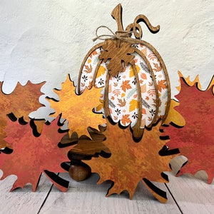 Chunky Wooden Autumn Leaf Shelf Sitter | Fall Decor in 2 Sizes & 3 Colors | Tiered Tray or Mantel Display