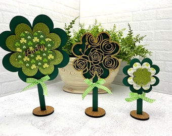 Standing shamrock trio, St Patrick's Day decor, available individually or as a set, three sizes