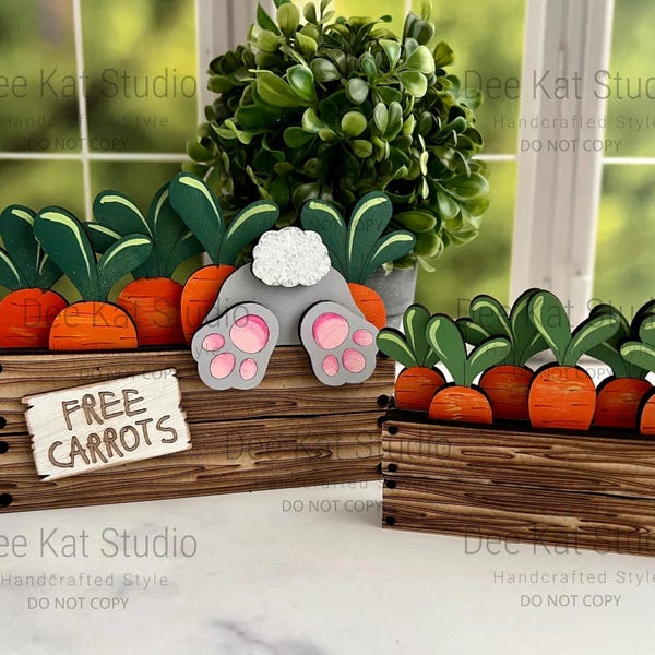 Bunny Tail in Crate of Carrots | Mini Carrot Crate Shelf Sitter