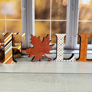 FALL shelf sitter block letters, autumn prints with acorn or fall leaf