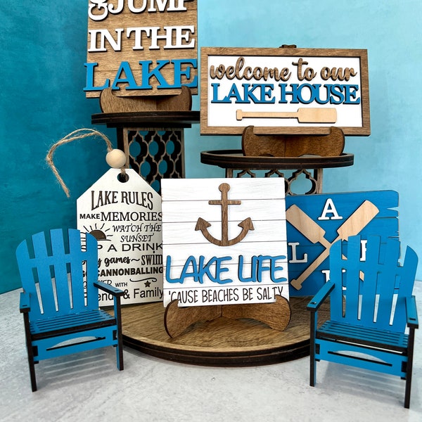 Lake Life tiered tray, mini signs, lake house decor for living room