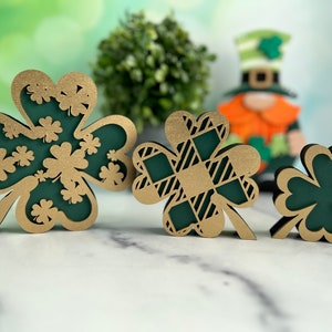Chunky shamrock shelf sitters, 3 sizes, St Patrick's Day decor, tiered tray, mantel
