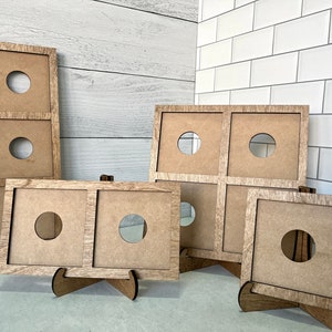 Frames for 4x4x1/8” interchangeable wood squares, single, double, three or four squares, three color options, optional easel