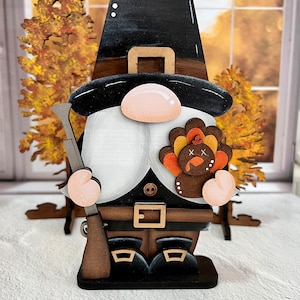 Hand Painted Pilgrim Gnomes or Turkey Shelf Sitter – Fall Thanksgiving ...