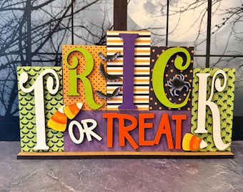 Trick or Treat Word Block | Halloween Shelf Sitter