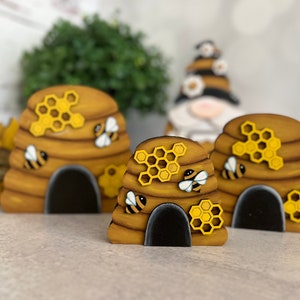 Chunky Beehive Shelf Sitters - Hand-Painted Honey Bee Theme Decor - 3 Sizes Available - Free Standing Hives