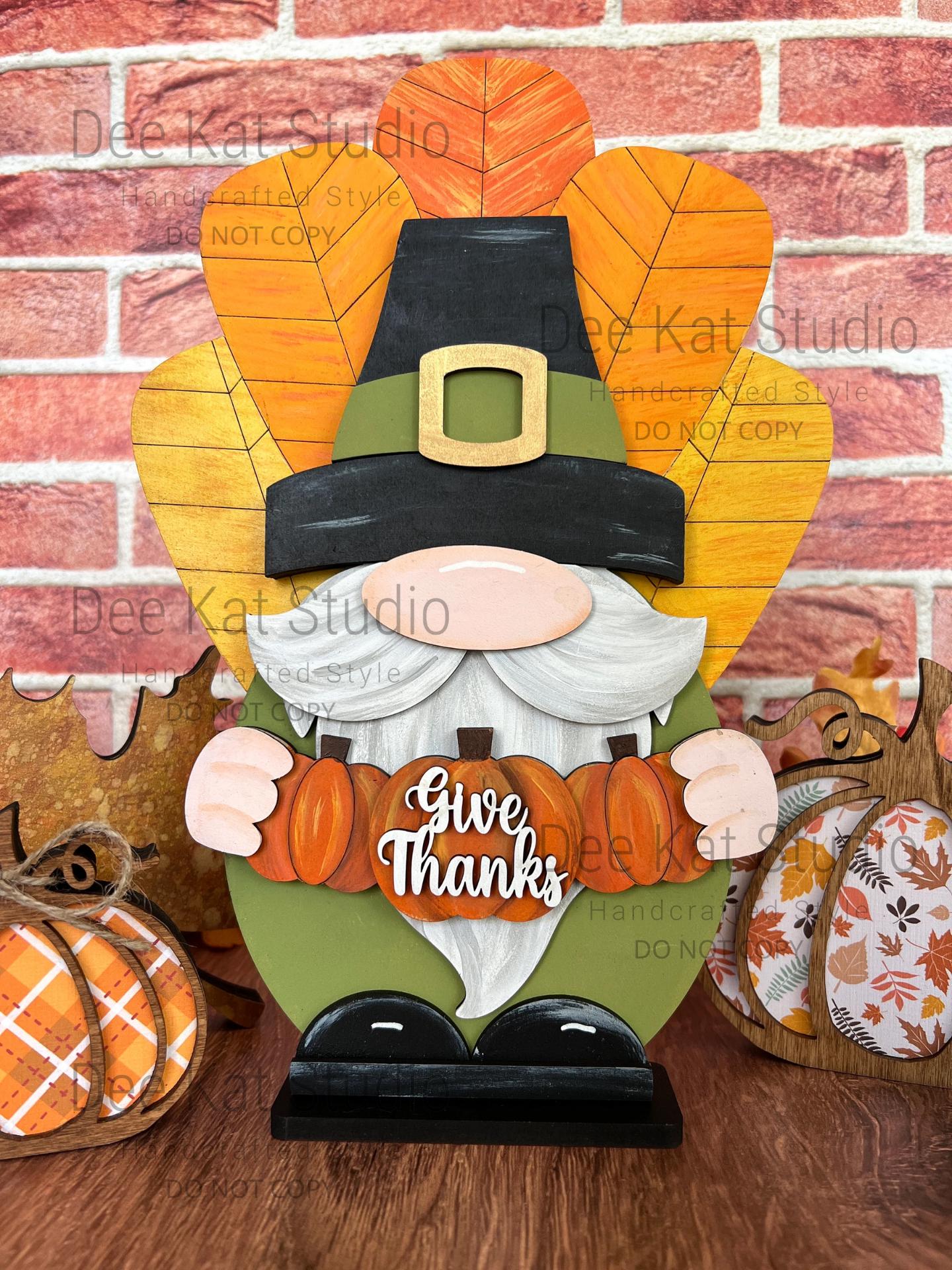 Pilgrim Gnome Hand Painted Shelf Sitter, Thanksgiving Gnome With Turkey ...