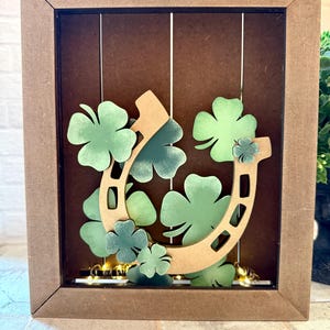 St. Patrick’s Day Shadow Box Insert | Lucky Horseshoe & Shamrocks | Farmhouse Irish Decor | Interchangeable Insert