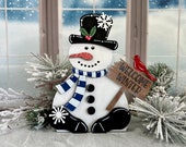 Welcome Winter Snowman | Hand Painted Shelf Sitter | Cozy Winter