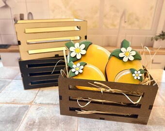 Rustic Mini Wooden Crate | Farmhouse Display Box | Distressed Decorative Crate | Tiered Tray Storage | Lemon Display Crate