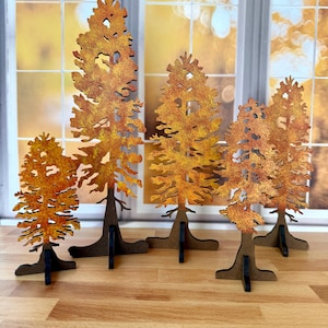 Árboles de otoño independientes, de color amarillo anaranjado, pintados a mano, decoración otoñal, disponibles en 5 tamaños