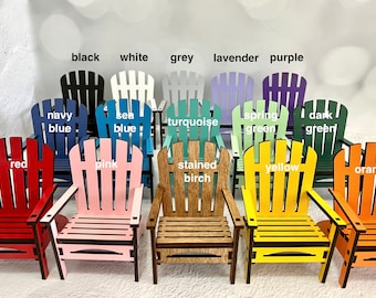 Mini Adirondack chairs, 4 and 5 inch, 15 colors, summer theme tiered tray, fairy garden, cake topper
