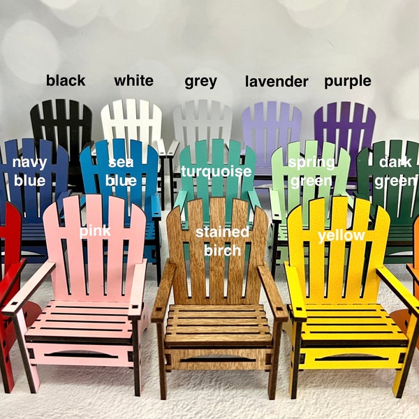 Mini Adirondack chairs, 4 and 5 inch, 15 colors, summer theme tiered tray, fairy garden, cake topper