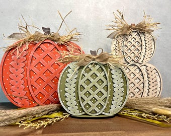 Sweater weather standing pumpkins in three styles, four sizes, fall mantel decor, hand painted
