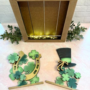 Shadowbox Frame for Interchangeable Inserts | Wooden Frame with Fairy Lights | Seasonal Shelf Decor