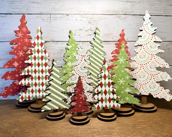 Double Sided Freestanding Holiday Trees Red Green Collection Three