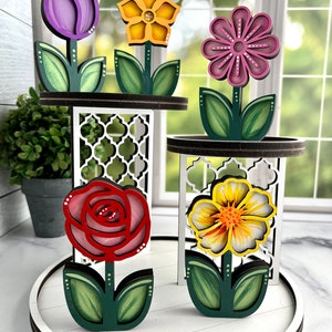 Free standing flowers, wooden shelf sitters, 5 styles handpainted wood or DIY, spring, summer decor, cute for shelf, windowsill, tiered tray