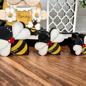 Chunky bee shelf sitter, hand painted laser cut wood in three sizes, honey bee decor