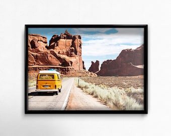 Retro Van Wall Art, Arizona Desert, Digital Download, Road Trip, Explore Print, Vintage Vehicle, Boho Art, Nursery Wall Art, Car Poster