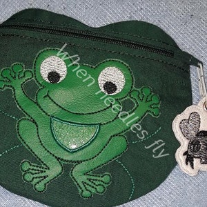 Embroidery Machine Design for an In the hoop Frog Bag with Fly Charm