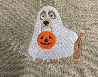 機械刺繍デザイン ハロウィーン トリック・オア・トリート ゴーストドッグ
