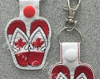En el aro Canadá bandera sandalias llavero, llavero, bordado de máquina