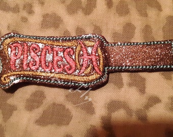 En el hoop Piscis Zodiac signo Snaptab / Keyfob / keychain Machine Embroidery Design