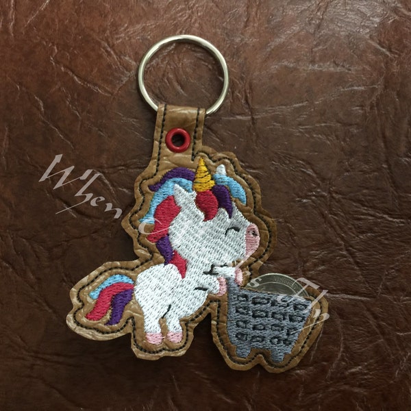 Embroidery Machine Design for a In the Hoop  Unicorn pushing shopping cart Quarter Keeper keyfob, keychain 4x4