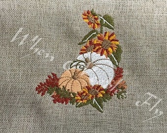 Diseño de bordado a máquina de calabazas de otoño y flores 4x4
