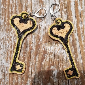 Embroidery Machine Design for a In the Hoop Antique Key Earrings Size 1.5 and 2.5