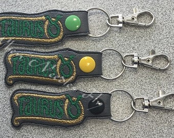 En el aro Taurus Zodiac signo Snaptab / Llavero / llavero Máquina bordado Diseño