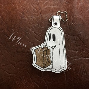 Embroidery Machine Design for a In the Hoop  Trick or Treat Ghost keyfob, keychain 4x4