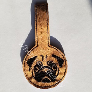 Embroidery Machine Design for a In the Hoop Pug Face Keyfob, keychain