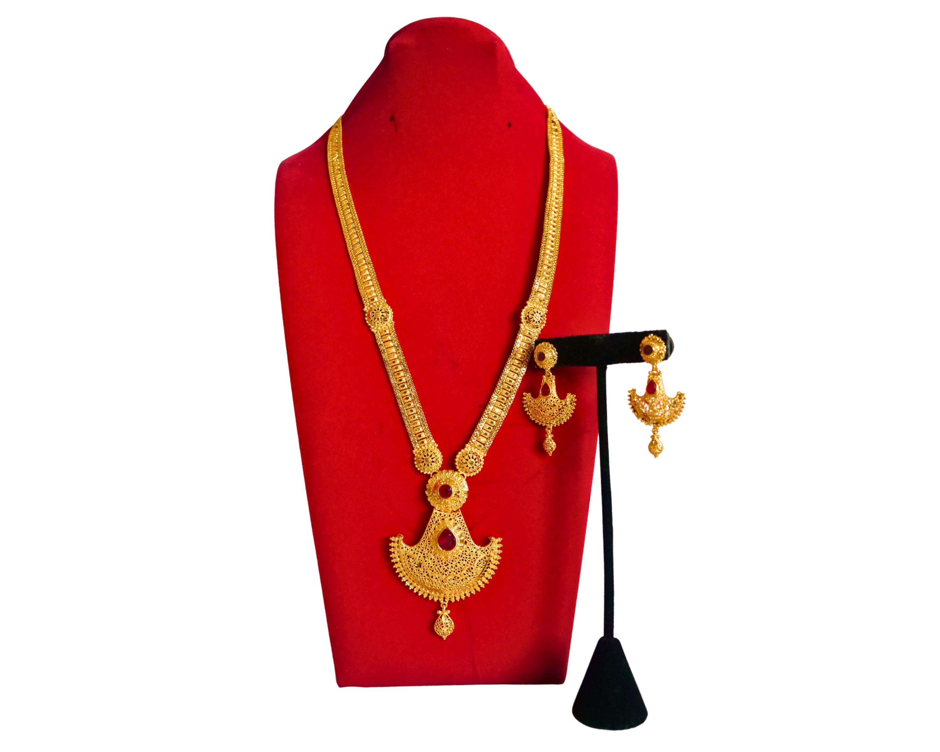 Gold Plated Mini Haar Necklace With Earring For Women