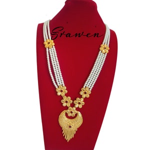 Gold Plated Long Pearl Necklace Moti 