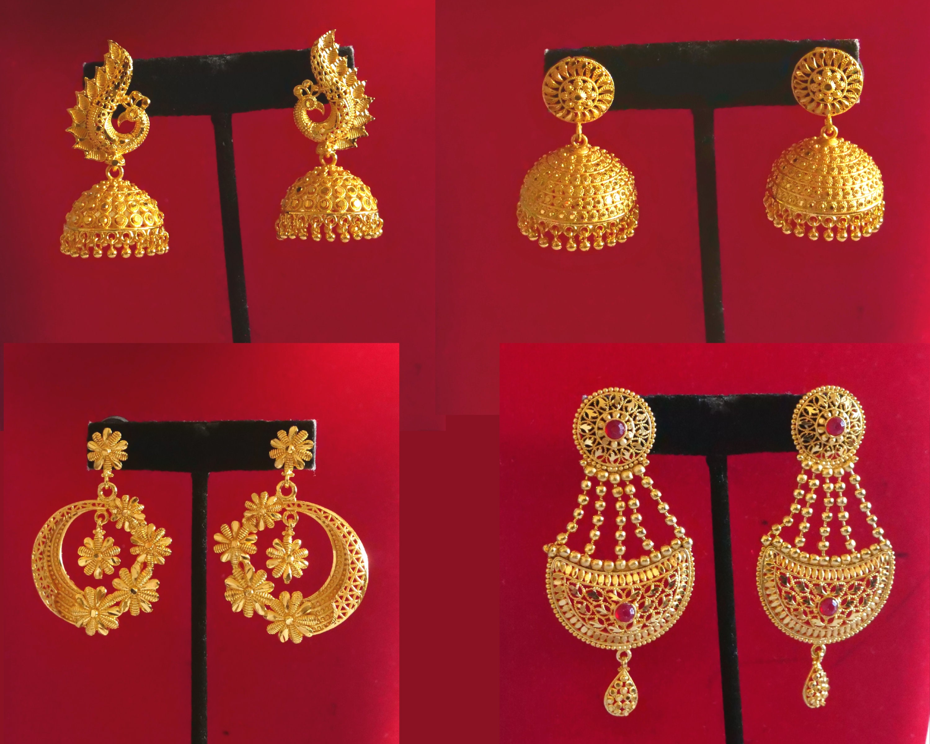 floral gold plated long chain dangle earrings sui dhaga for women – Karizma  Jewels